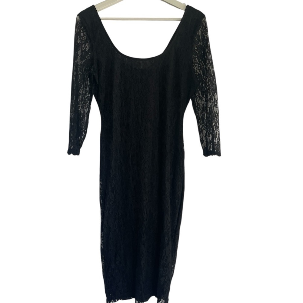 Vintage Black Lace Dress Goth Grunge Coquette Aesthetic Midi Bodycon Y2K Size M